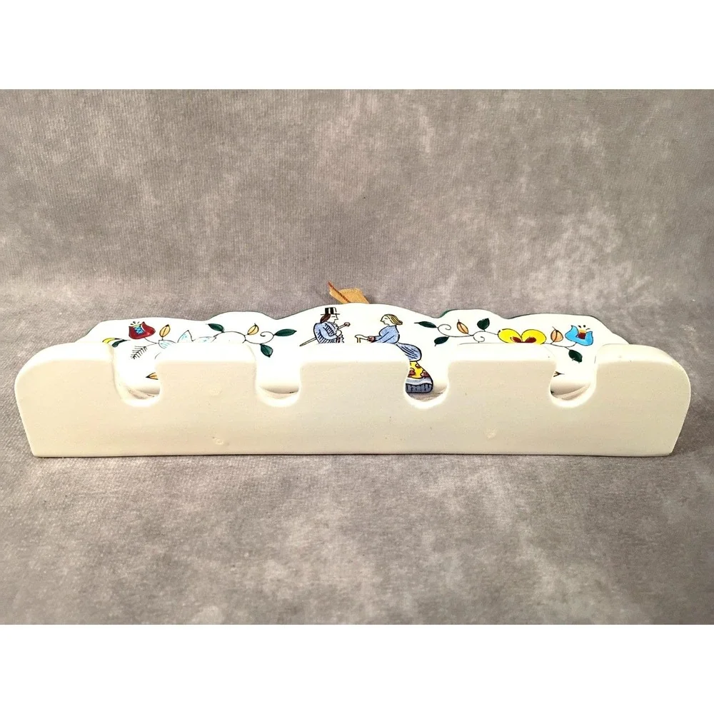 Vintage‎ Japan Ceramic Wall Mount 4 Slot Utensil Holder Folk Art Cottagecore